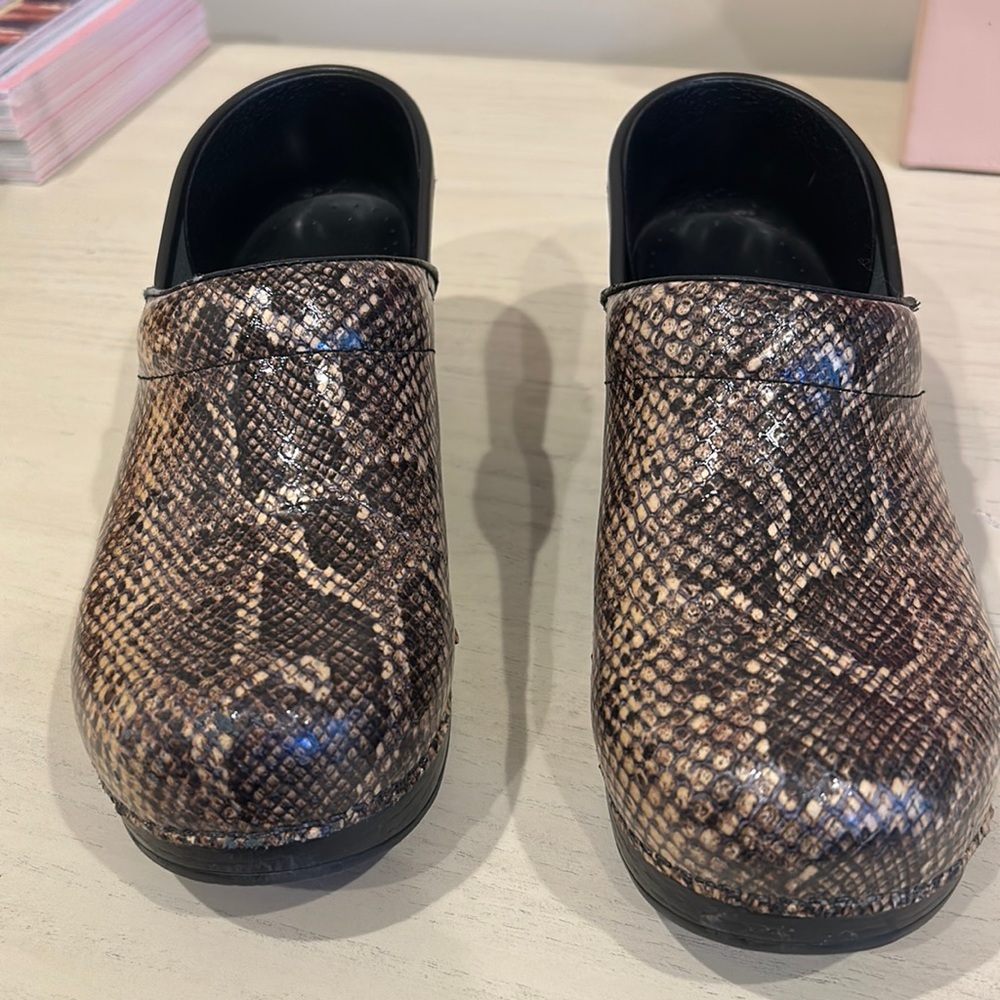 Dansko Clogs, serpent print, size 39